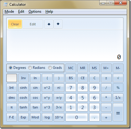 Windows 7 Scientific Calculator