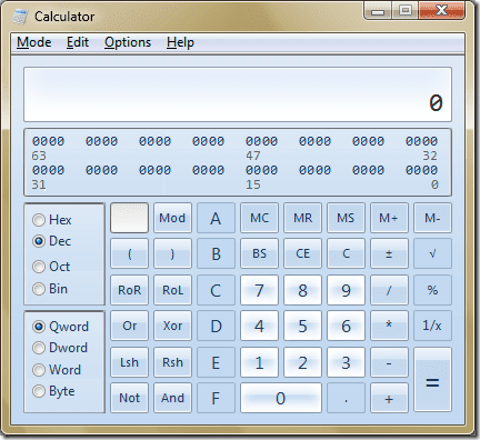 Windows 7 Programmer Calculator