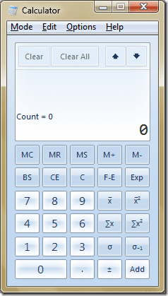 Windows 7 Statistics Calculator