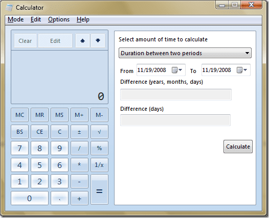 Windows 7 Date Calculation Template in Calculator