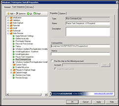 Microsoft Deployment Toolkt (MDT) 2010 Properties of Run Command Line Task Snapshot