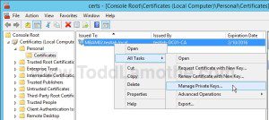 Screenshot for managing certificates