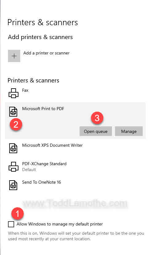 Printers and Scanners Screen